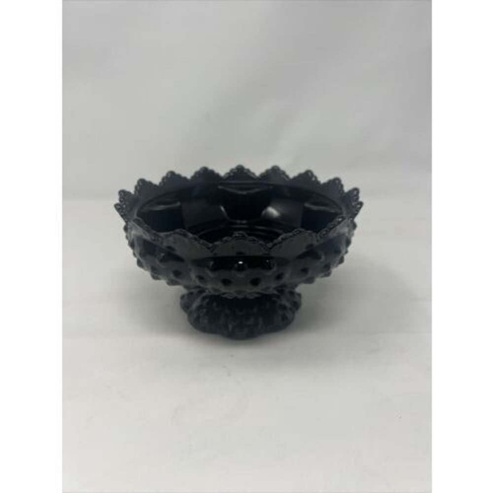 Vintage Fenton Black Glass Hobnail 6-Candle Holder - Candle Bowl On a Pedestal
